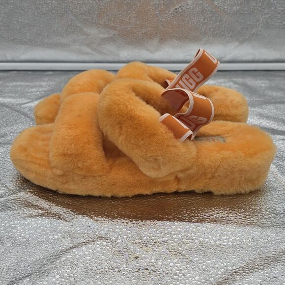 UGG Oh Yeah Orange Furry Fuzzy Comfort Slide Slippers Size 8 - Picture 3 of 10